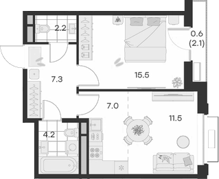 Планировка — Михалевич, 2-комн., 48 м²
