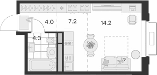 Планировка — Михалевич, Студия, 30 м²