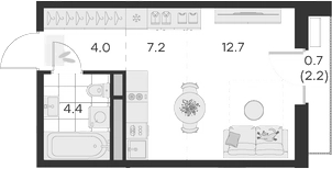 Планировка — Михалевич, Студия, 28 м²