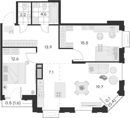 Планировка — Михалевич, 3-комн., 76 м²