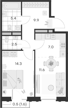Планировка — Михалевич, 2-комн., 51 м²