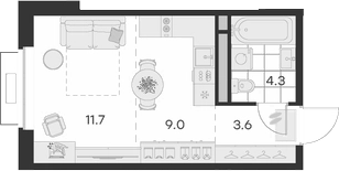 Планировка — Михалевич, Студия, 29 м²