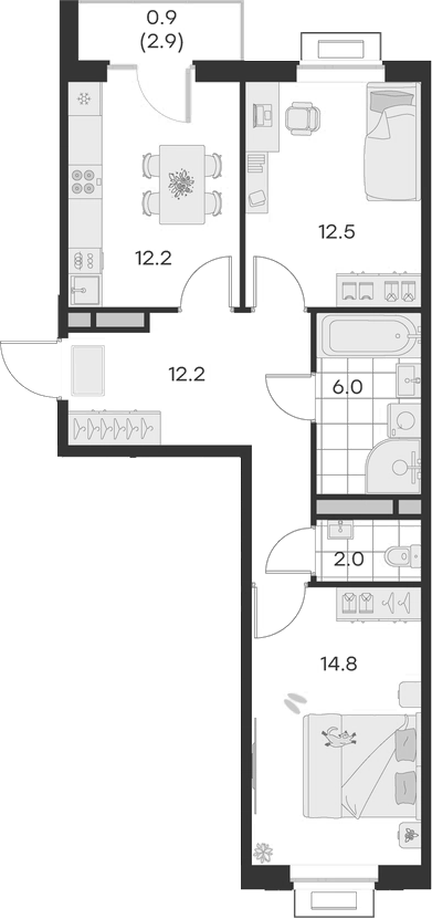 Планировка — Михалевич, 2-комн., 60 м²