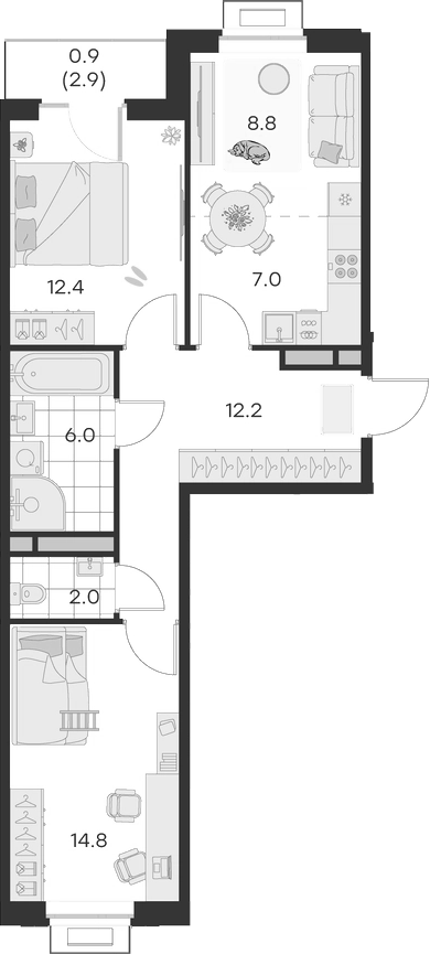 Планировка — Михалевич, 3-комн., 63 м²