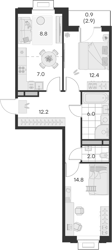 Планировка — Михалевич, 3-комн., 63 м²