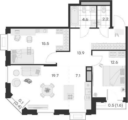 Планировка — Михалевич, 3-комн., 76 м²