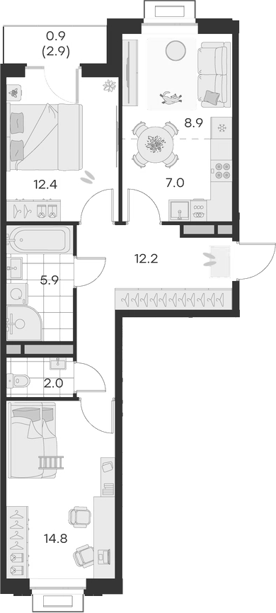 Планировка — Михалевич, 3-комн., 63 м²