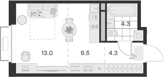 Планировка — Михалевич, Студия, 30 м²
