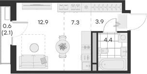 Планировка — Михалевич, Студия, 29 м²