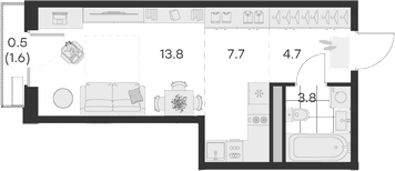 Планировка — Михалевич, Студия, 30 м²