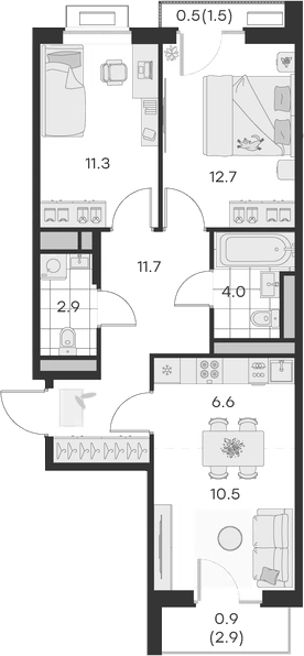 Планировка — Михалевич, 3-комн., 60 м²