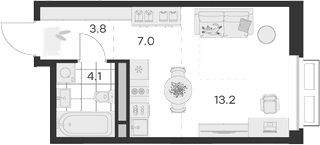Планировка — Михалевич, Студия, 28 м²