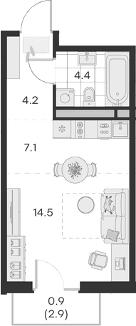 Планировка — Михалевич, Студия, 30 м²