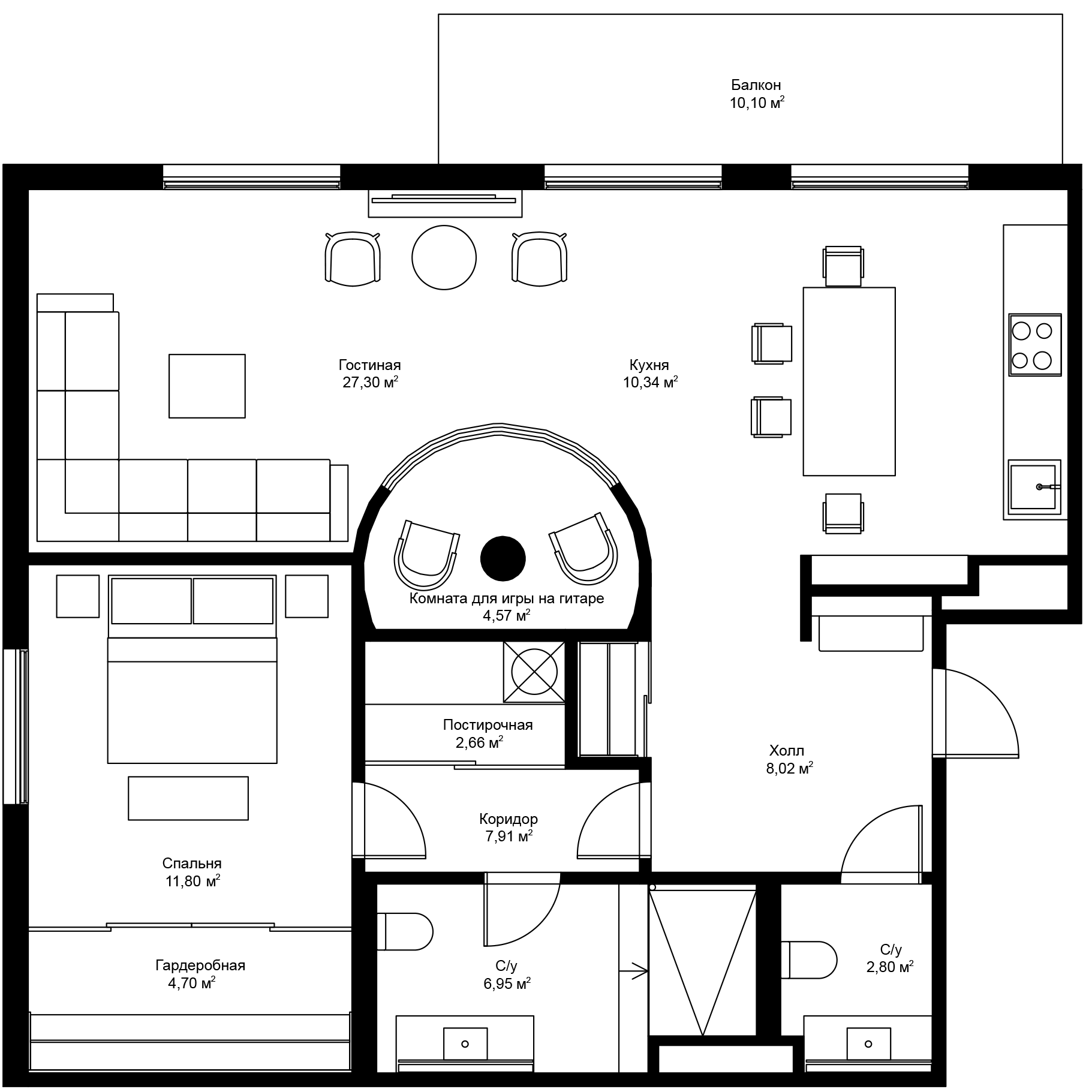 Планировка — River Residences, 2-комн., 88 м²