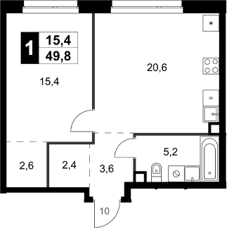 Планировка — Симоновский Вал, 1-комн., 50 м²