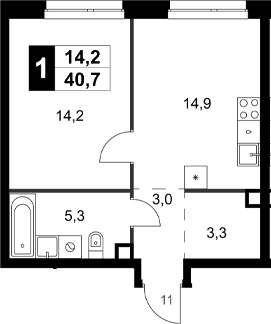 Планировка — Симоновский Вал, 1-комн., 41 м²