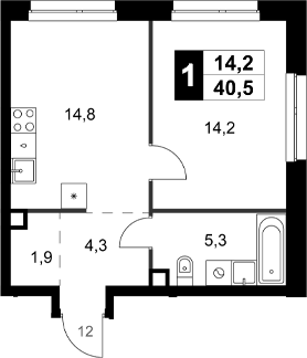 Планировка — Симоновский Вал, 1-комн., 41 м²