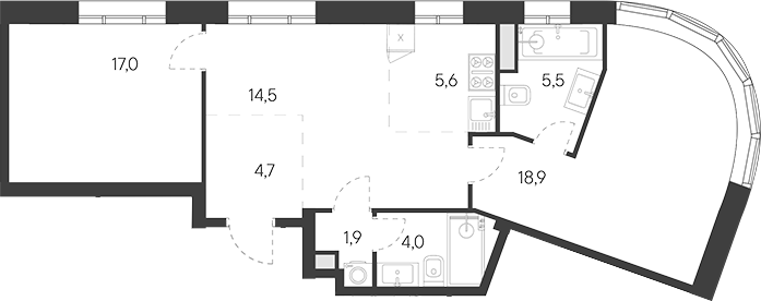 Планировка — Родина Переделкино, 3-комн., 72 м²