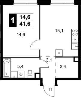 Планировка — Симоновский Вал, 1-комн., 42 м²