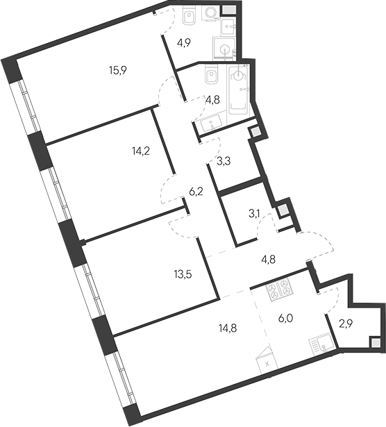 Планировка — Родина Переделкино, 4-комн., 96 м²