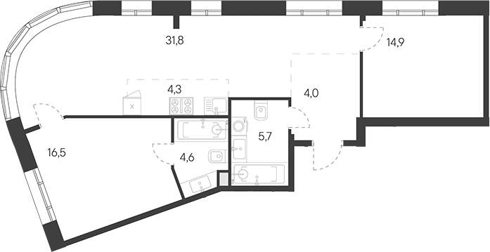 Планировка — Родина Переделкино, 3-комн., 86 м²