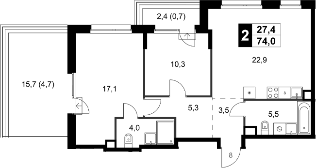 Планировка — Симоновский Вал, 2-комн., 69 м²