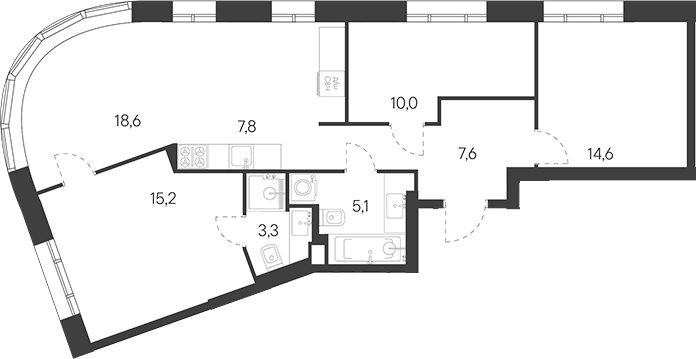 Планировка — Родина Переделкино, 4-комн., 83 м²
