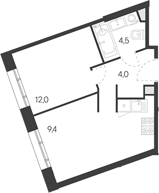 Планировка — Родина Переделкино, 2-комн., 39 м²