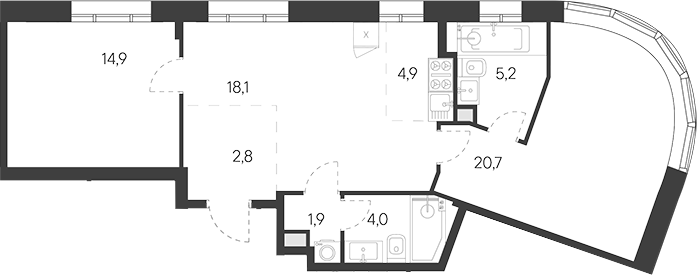 Планировка — Родина Переделкино, 3-комн., 75 м²