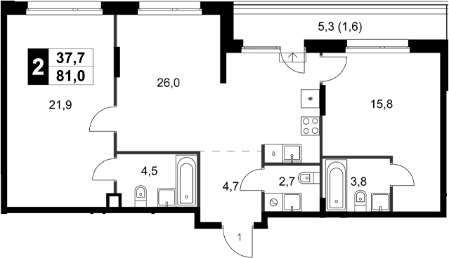 Планировка — Симоновский Вал, 2-комн., 79 м²