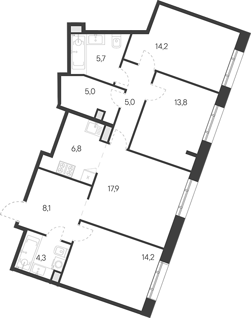 Планировка — Родина Переделкино, 4-комн., 97 м²
