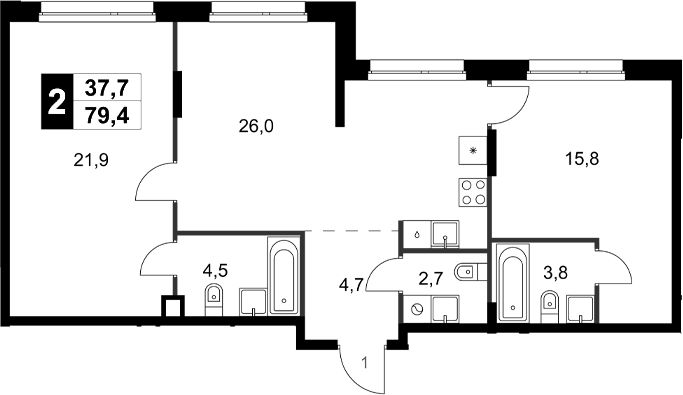 Планировка — Симоновский Вал, 2-комн., 79 м²