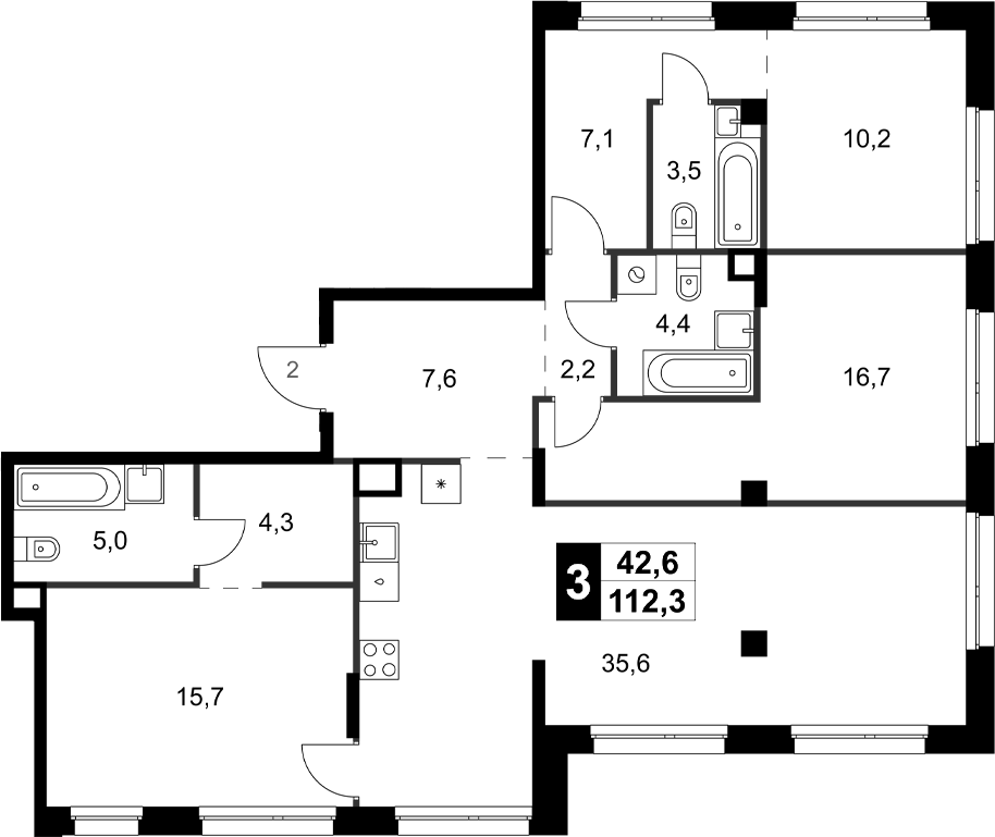 Планировка — Симоновский Вал, 3-комн., 112 м²