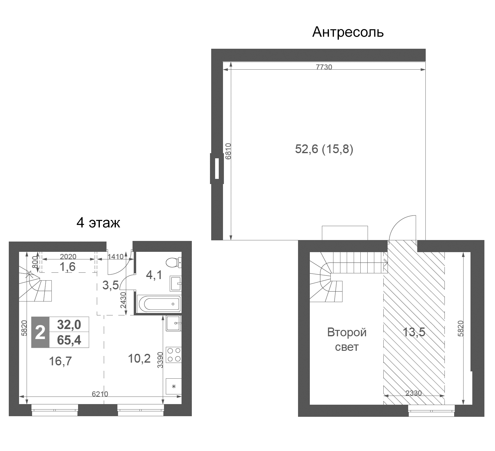 Планировка — Дубровицы Клаб, 2-комн., 50 м²