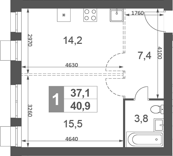 Планировка — Дубровицы Клаб, 1-комн., 41 м²