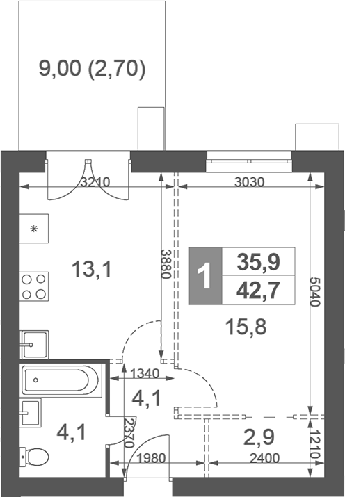 Планировка — Дубровицы Клаб, 1-комн., 40 м²