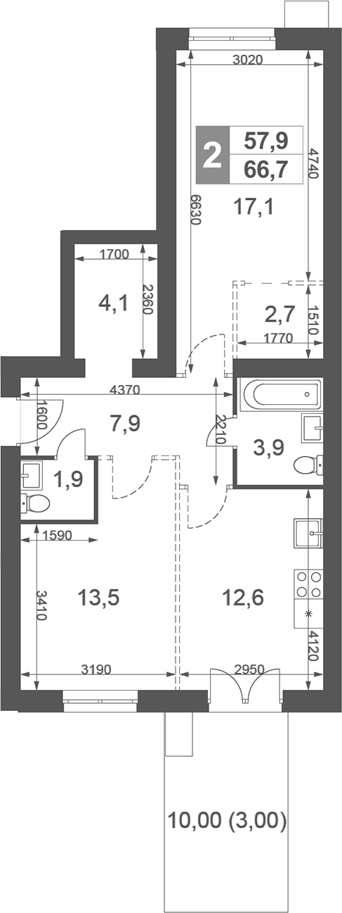 Планировка — Дубровицы Клаб, 2-комн., 64 м²