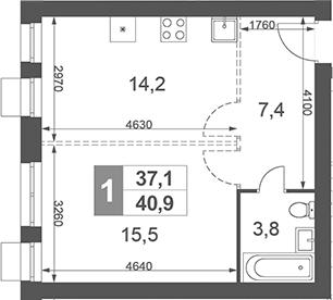 Планировка — Дубровицы Клаб, 1-комн., 41 м²