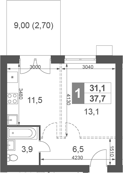 Планировка — Дубровицы Клаб, Студия, 35 м²