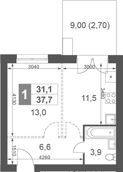 Планировка — Дубровицы Клаб, Студия, 35 м²