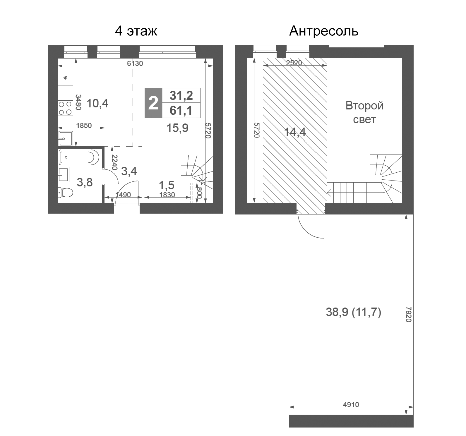 Планировка — Дубровицы Клаб, Студия, 49 м²