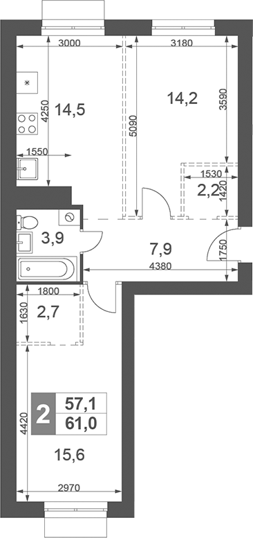 Планировка — Дубровицы Клаб, 2-комн., 61 м²