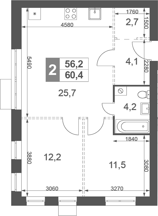 Планировка — Дубровицы Клаб, 2-комн., 60 м²