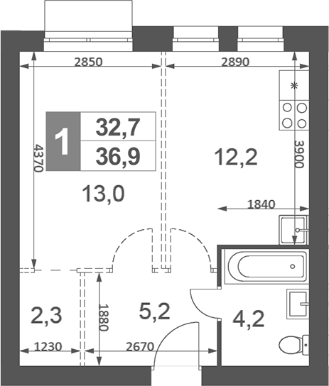 Планировка — Дубровицы Клаб, 1-комн., 37 м²