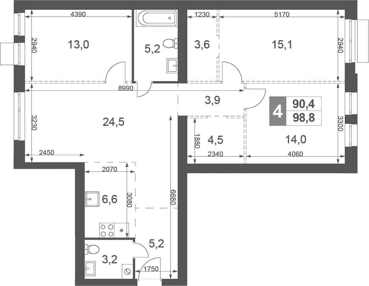 Планировка — Дубровицы Клаб, 4-комн., 99 м²