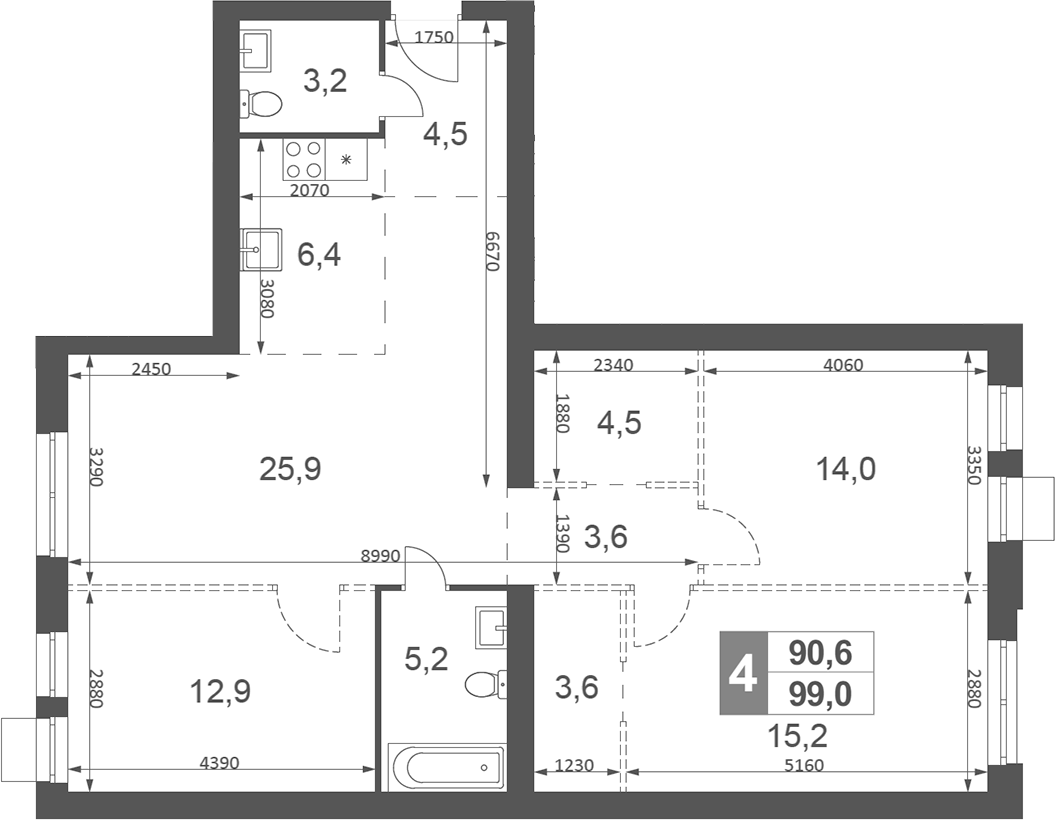 Планировка — Дубровицы Клаб, 4-комн., 99 м²