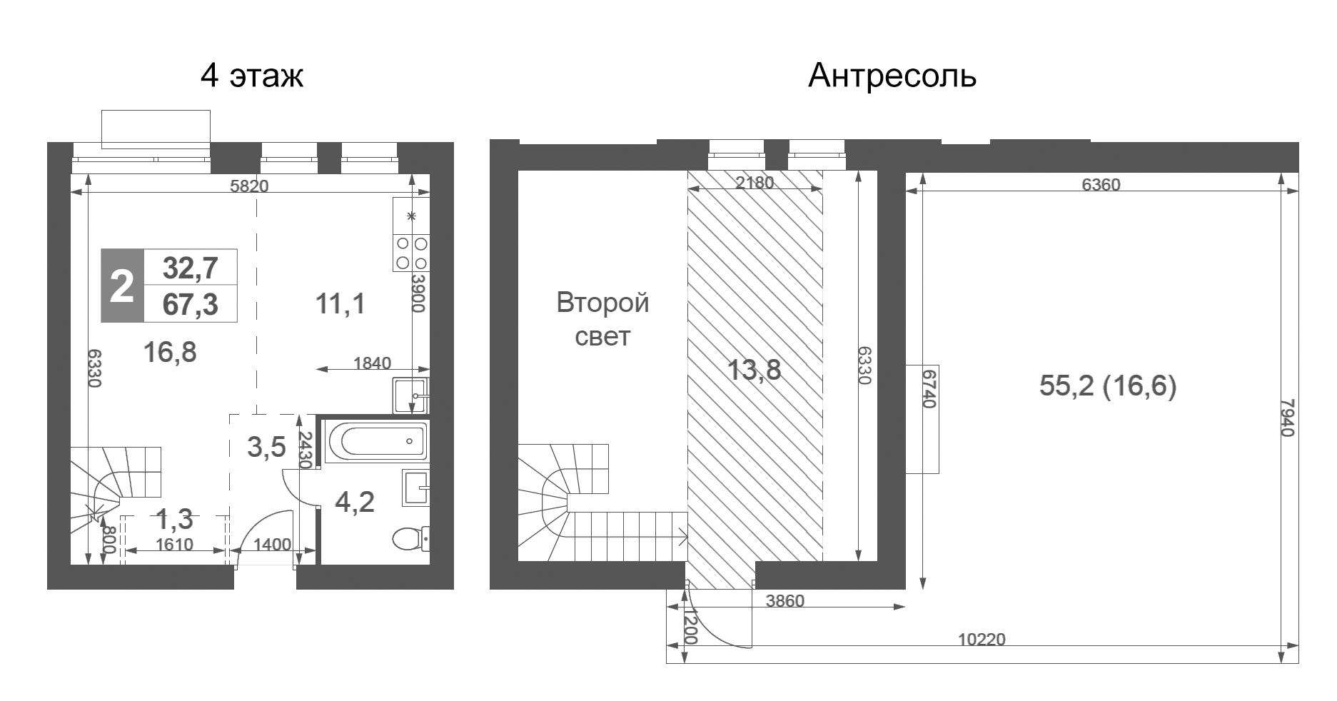 Планировка — Дубровицы Клаб, 2-комн., 51 м²