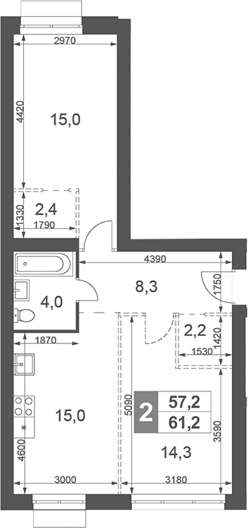 Планировка — Дубровицы Клаб, 2-комн., 61 м²