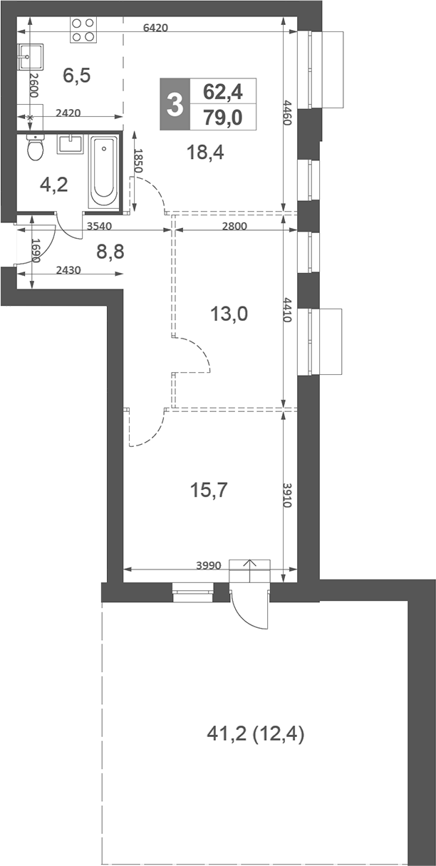 Планировка — Дубровицы Клаб, 3-комн., 67 м²