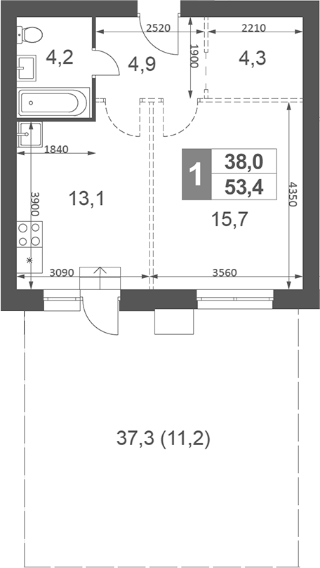 Планировка — Дубровицы Клаб, 1-комн., 42 м²